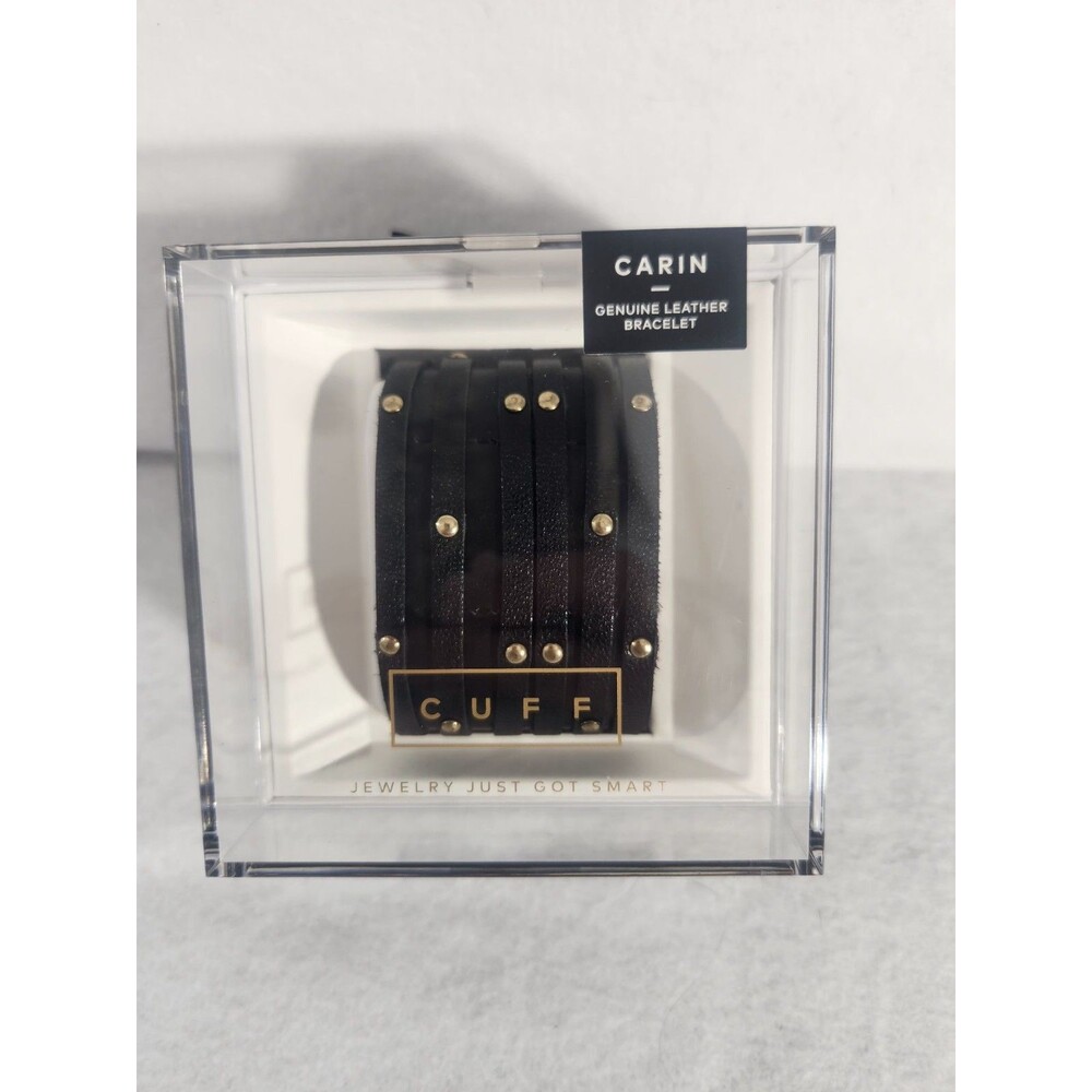 Carin cuff Smart Leather Bracelet Black Genuine Leather Emergency Elderly NEW